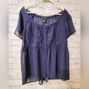 Torrid Lacey See Through Baby Doll Tunic Embroidered Top Size 0 Cottagecore
